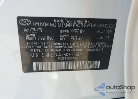 2019 Hyundai Sonata Limited z USA, uszkodzony, nr VIN 5NPE34AF6KH771821